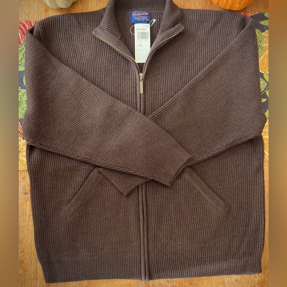 Men’s Pendleton Full Zip Shetland Braided Ribbed Wool Sweater